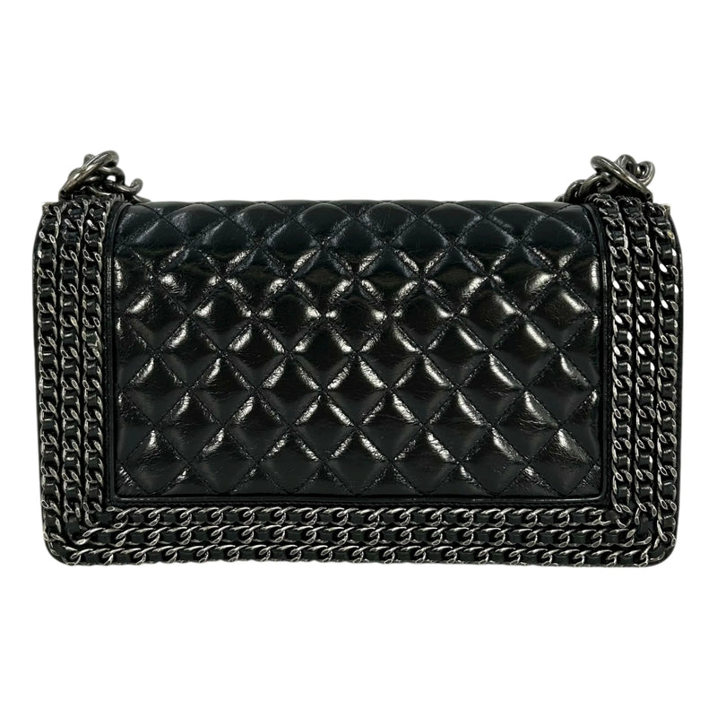 CHANEL Boy Chanel Leather Chain Shoulder Bag - Black 