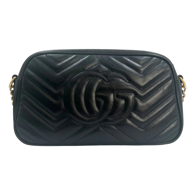 GUCCI GG Marmont Leather Shoulder Bag - Black 