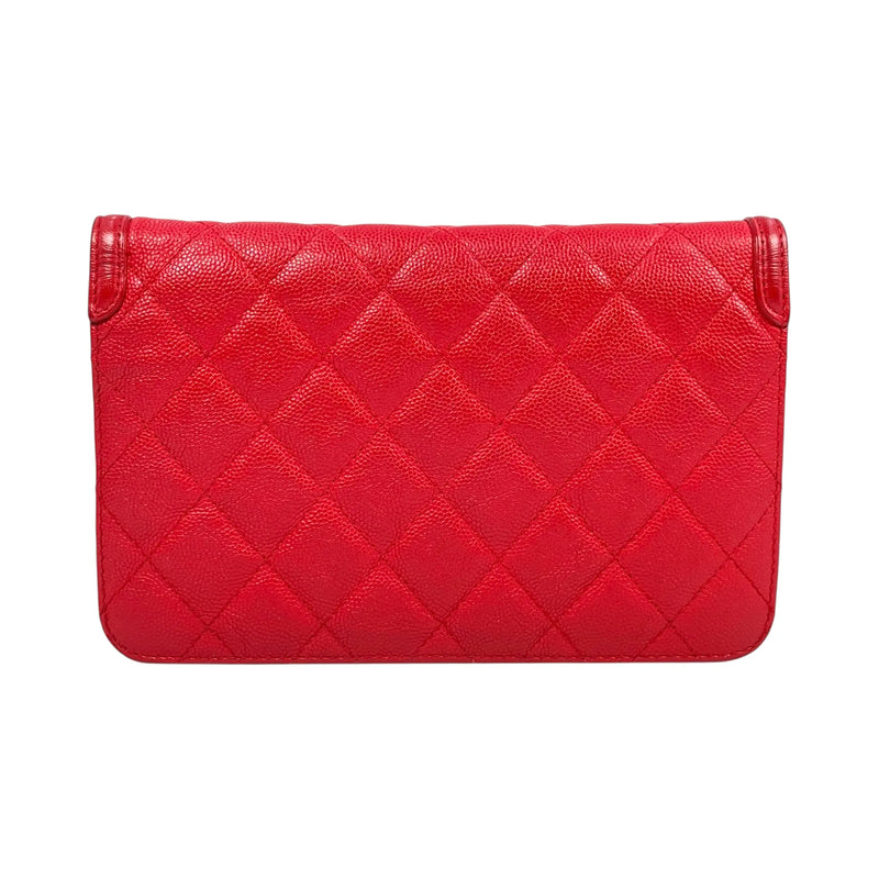 CHANEL CC Filigree Caviar Leather Chain Wallet - Red 