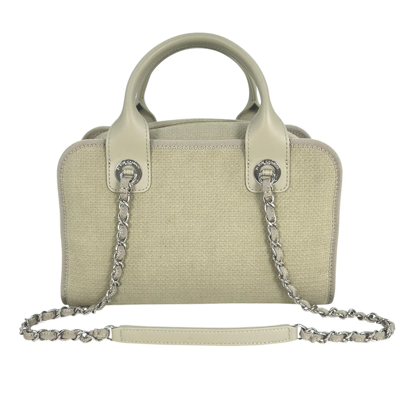 CHANEL Deauville Bowling Canvas Handbag/Shoulder Bag - Beige 