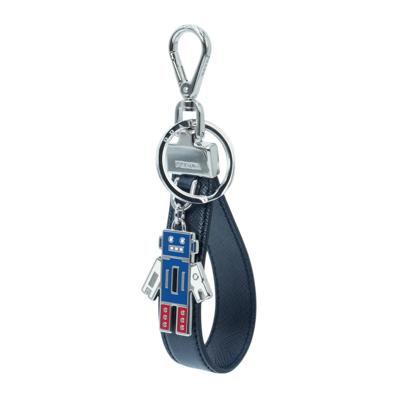 PRADA Robot Leather Keychain Key Holder - Navy 