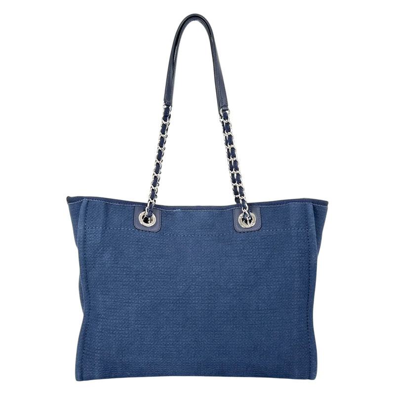 CHANEL Deauville MM Canvas Tote Bag - Navy 