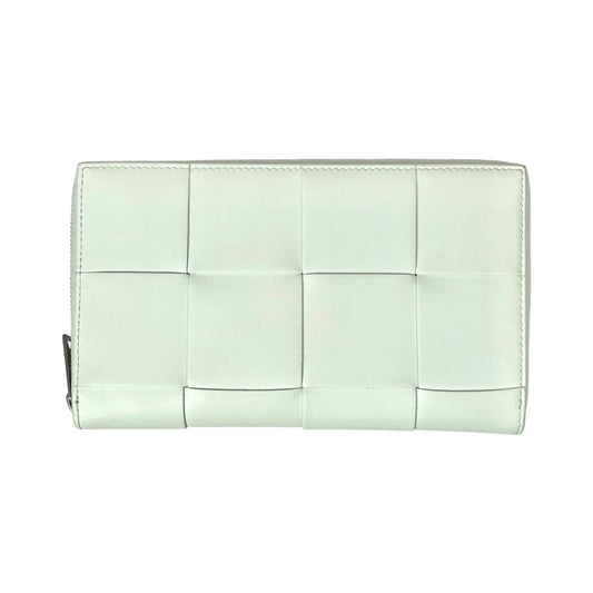 BOTTEGA VENETA Cassette Intrecciato Leather Round Zip Long Wallet - White 