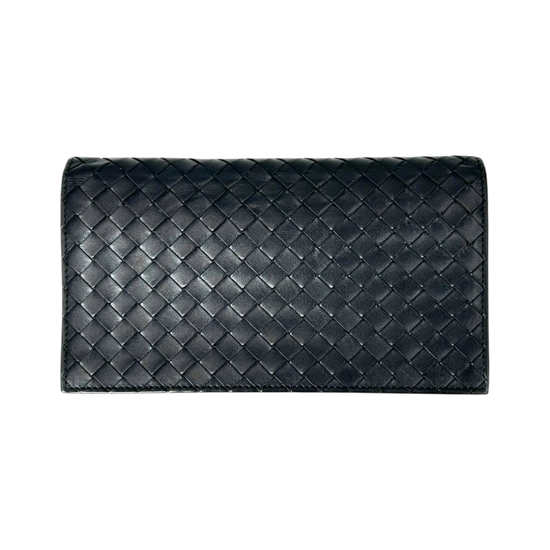 BOTTEGA VENETA Intrecciato Leather Bi-fold Long Wallet - Black 