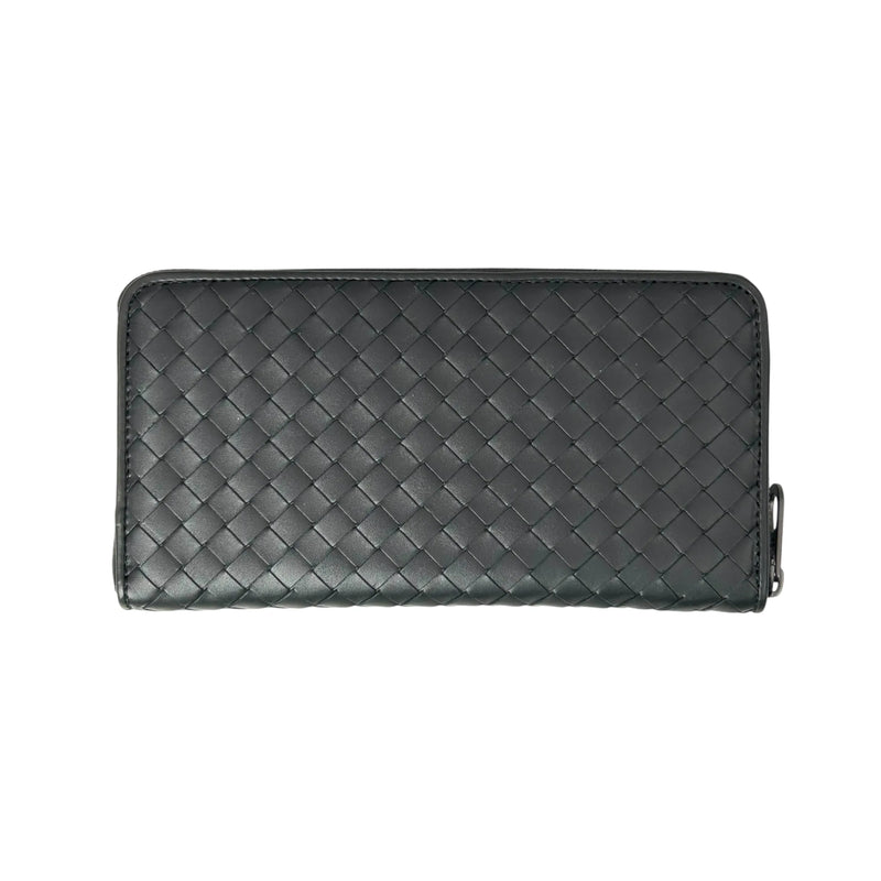 BOTTEGA VENETA Intrecciato Leather Round Zip Long Wallet - Black 