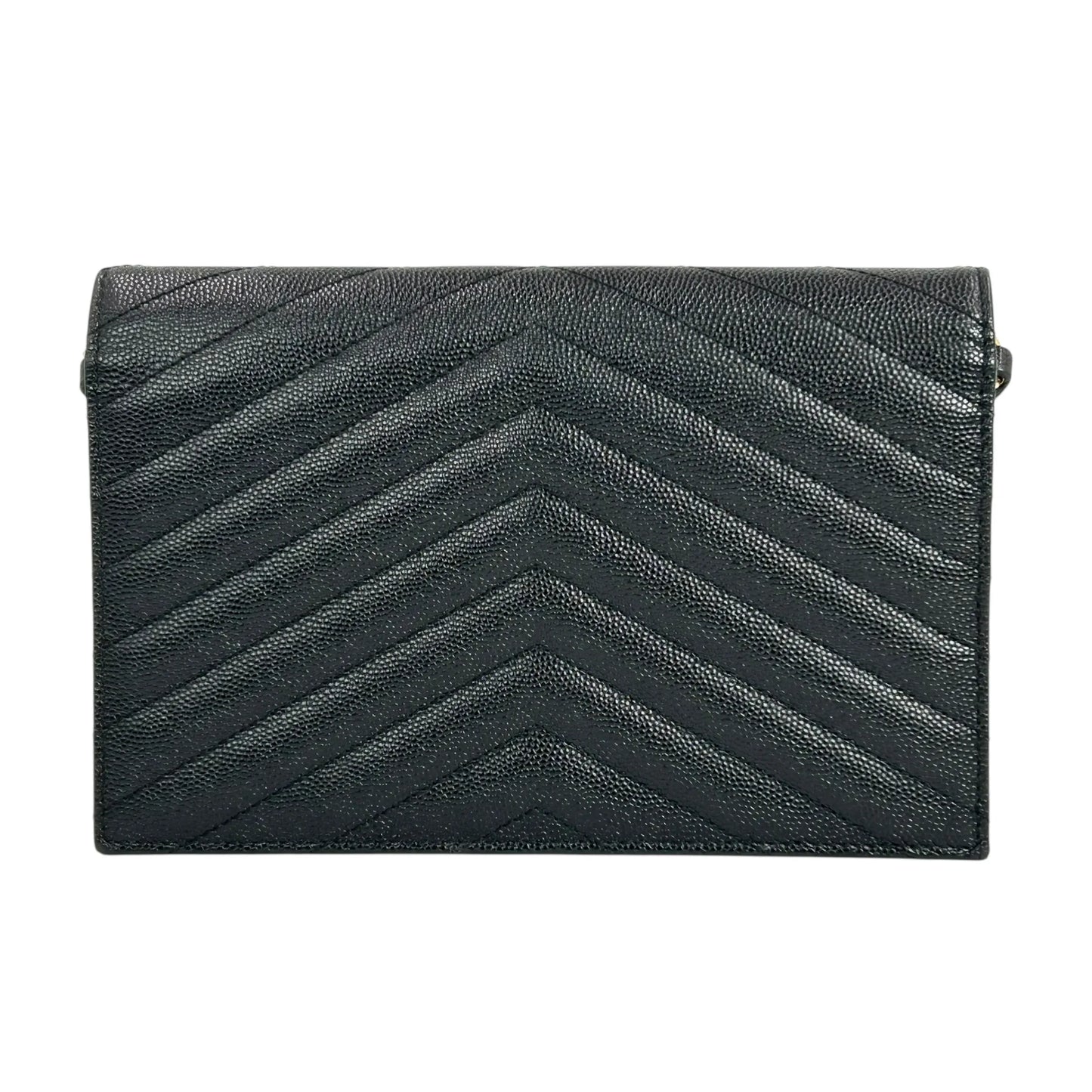 Saint Laurent Cassandra Envelope Calf Leather Chain Wallet - Black 