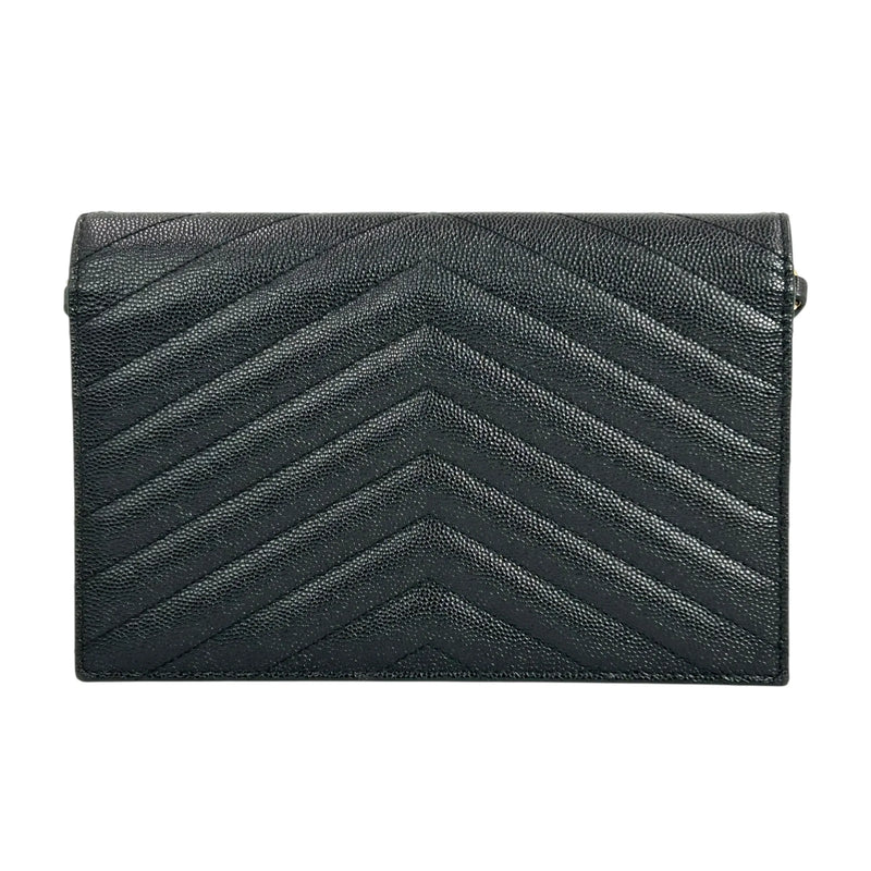 Saint Laurent Cassandra Envelope Calf Leather Chain Wallet - Black 