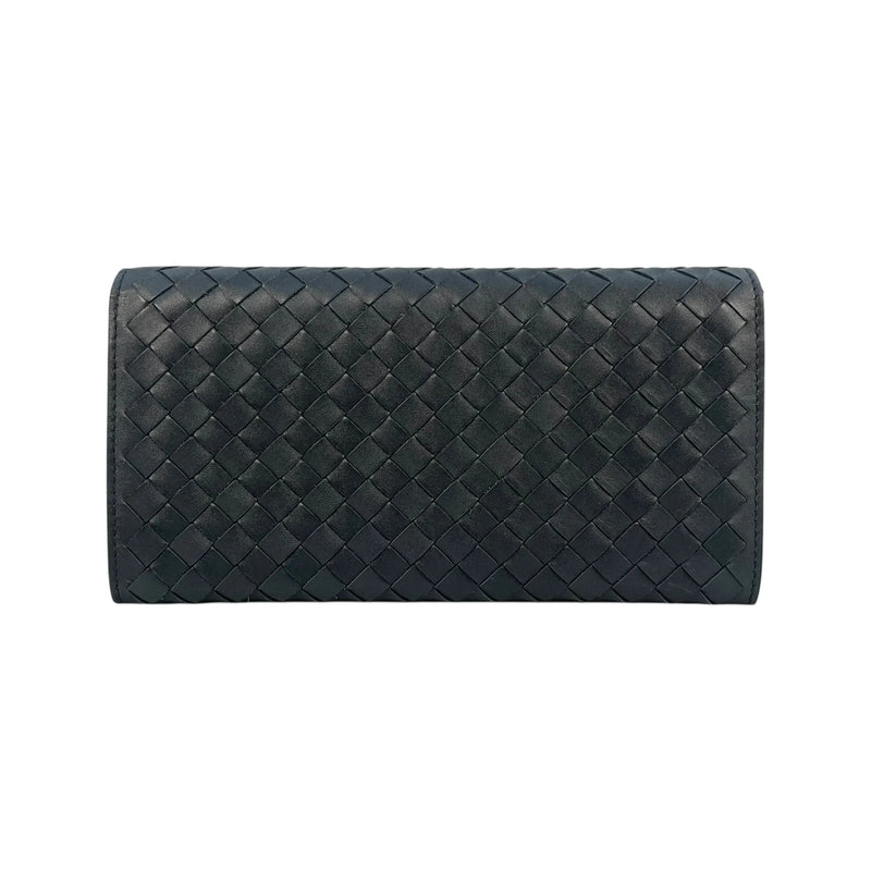 BOTTEGA VENETA Intrecciato Leather Bi-fold Long Wallet - Black 