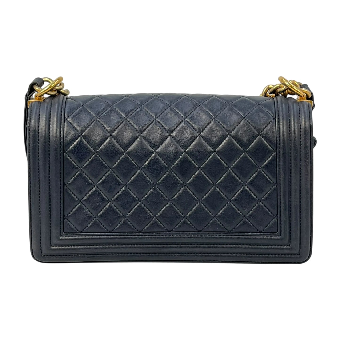CHANEL Boy Chanel 25 Lambskin Chain Shoulder Bag - Navy 