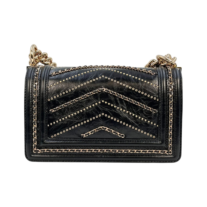 CHANEL Boy Chanel 20 Studded Calfskin Chain Shoulder Bag - Black 