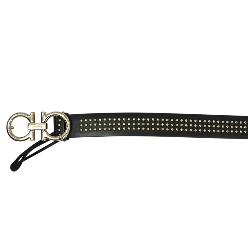 Ferragamo Gancini Studded Leather Belt - Black 