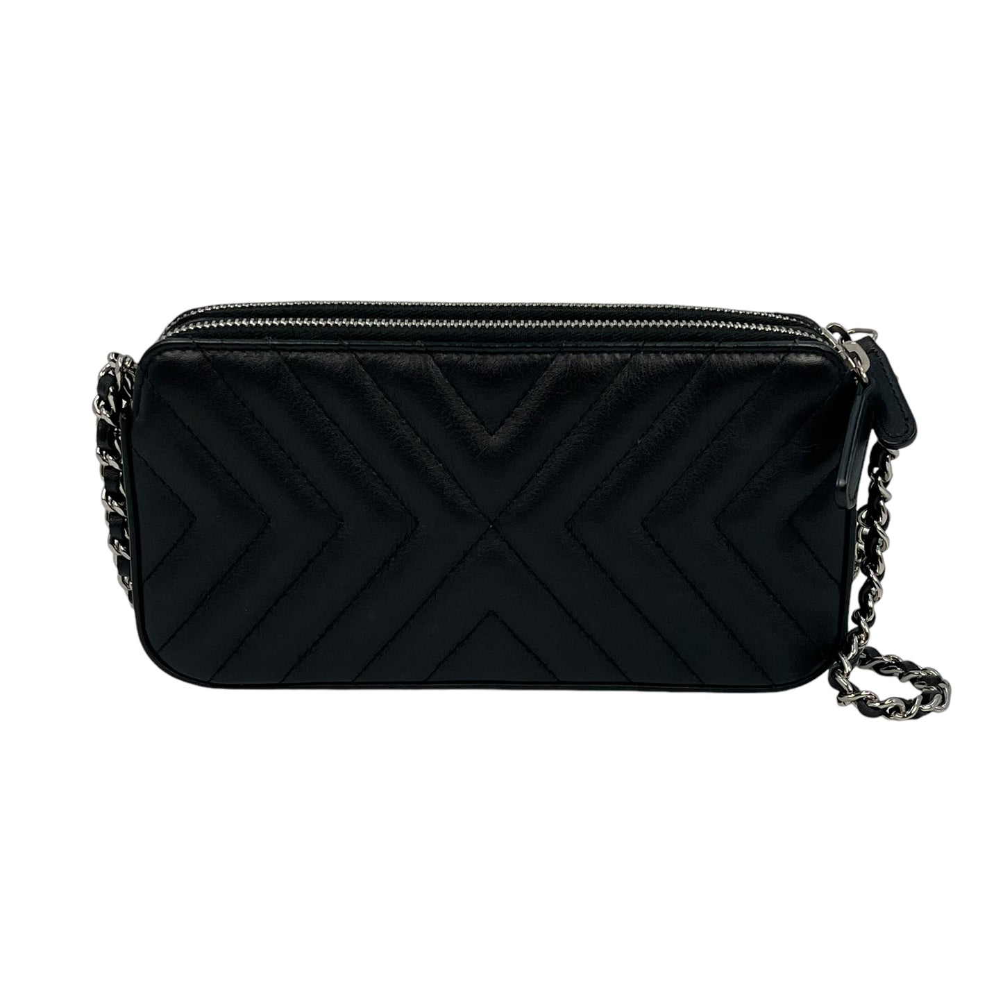 CHANEL Chevron Lambskin Chain Wallet - Black 