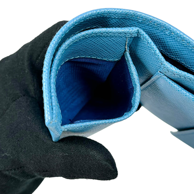 PRADA Saffiano Ribbon Tri-fold Compact Wallet - Blue 