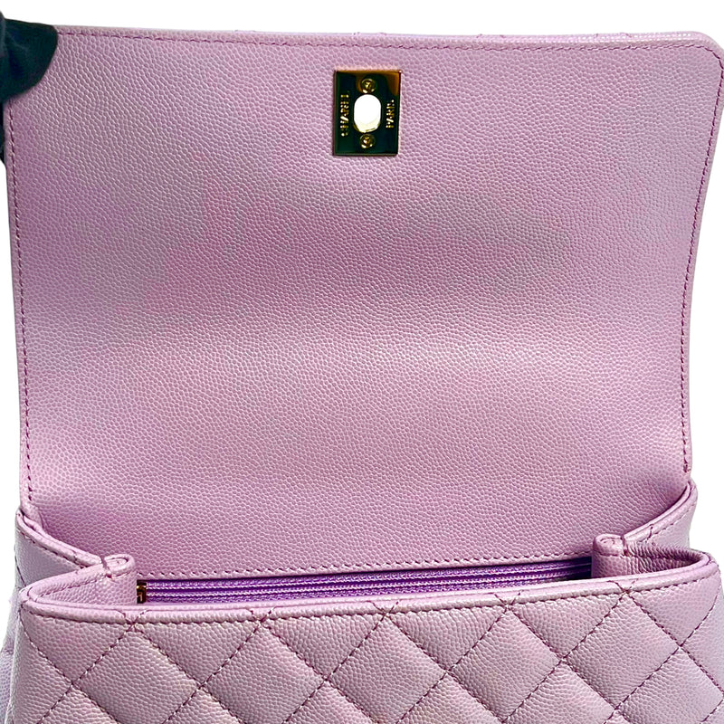 CHANEL Matelasse Caviar Leather Coco Handle Chain Shoulder Bag - Purple 