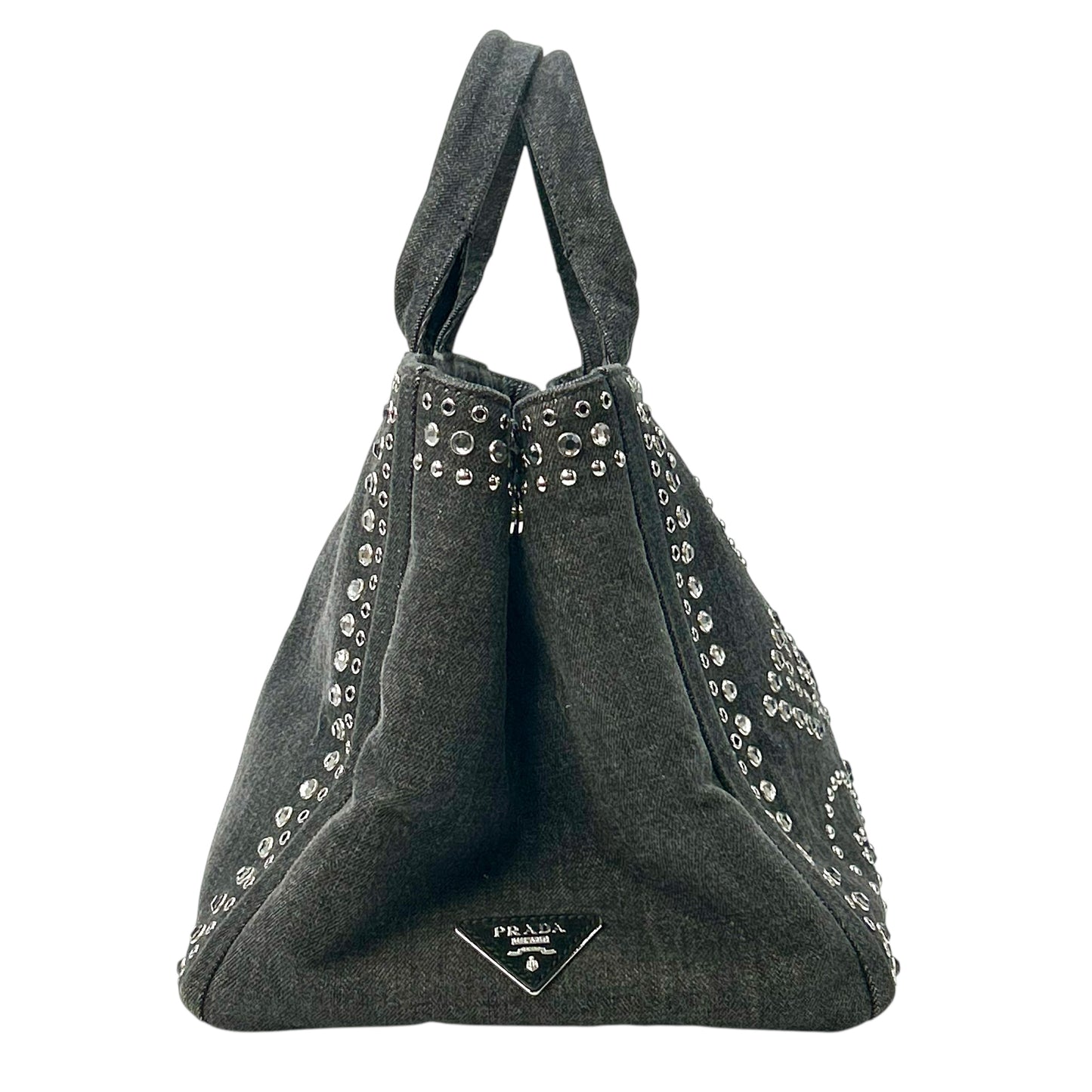 PRADA Canapa Rhinestone Handbag - Charcoal Grey 