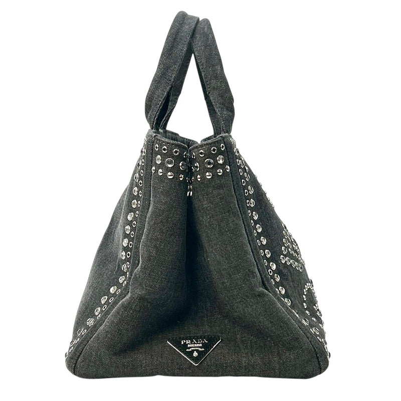 PRADA Canapa Rhinestone Handbag - Charcoal Grey 