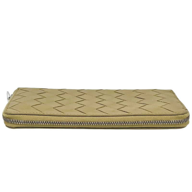 Bottega Veneta Maxi Intrecciato Zip Around Long Wallet - Beige 