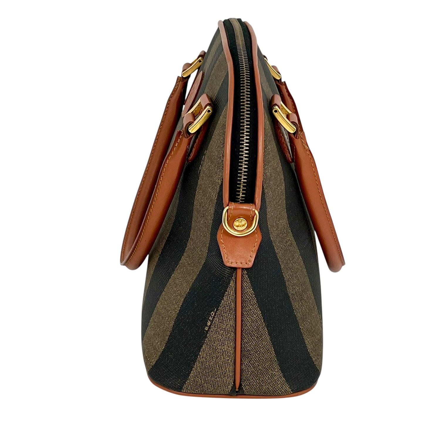FENDI ペカン ロゴ ストライプ ハンドバッグ - ブラウン