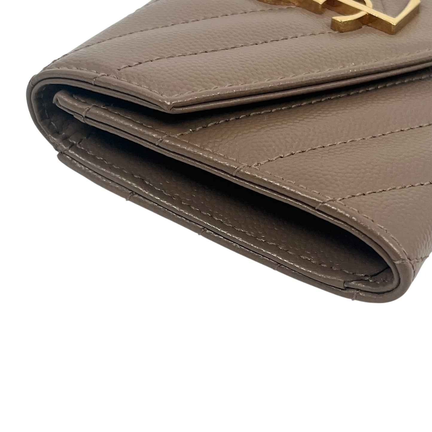 Saint Laurent Cassandra Matelasse Card Case Tri-fold Compact Wallet - Beige 