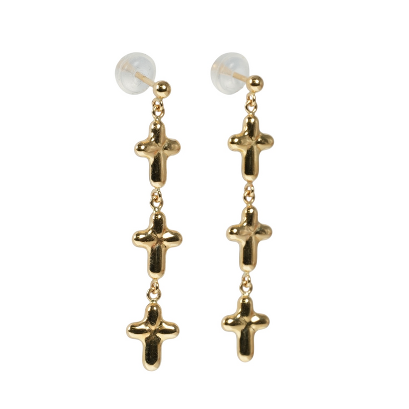 Triple Cross Earrings - 18KYG - 06679