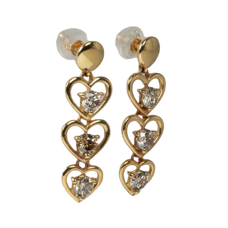 Triple Heart Diamond 1.000cts Earrings - 18KYG - 06683 