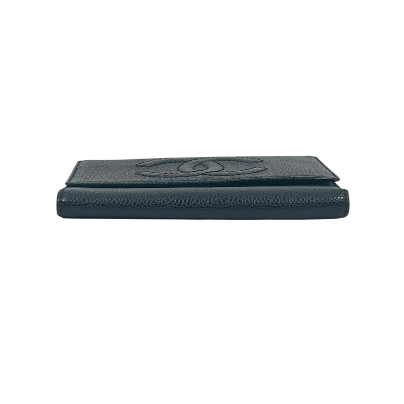 CHANEL Caviar Skin Coco Mark Tri-fold Compact Wallet - Black 