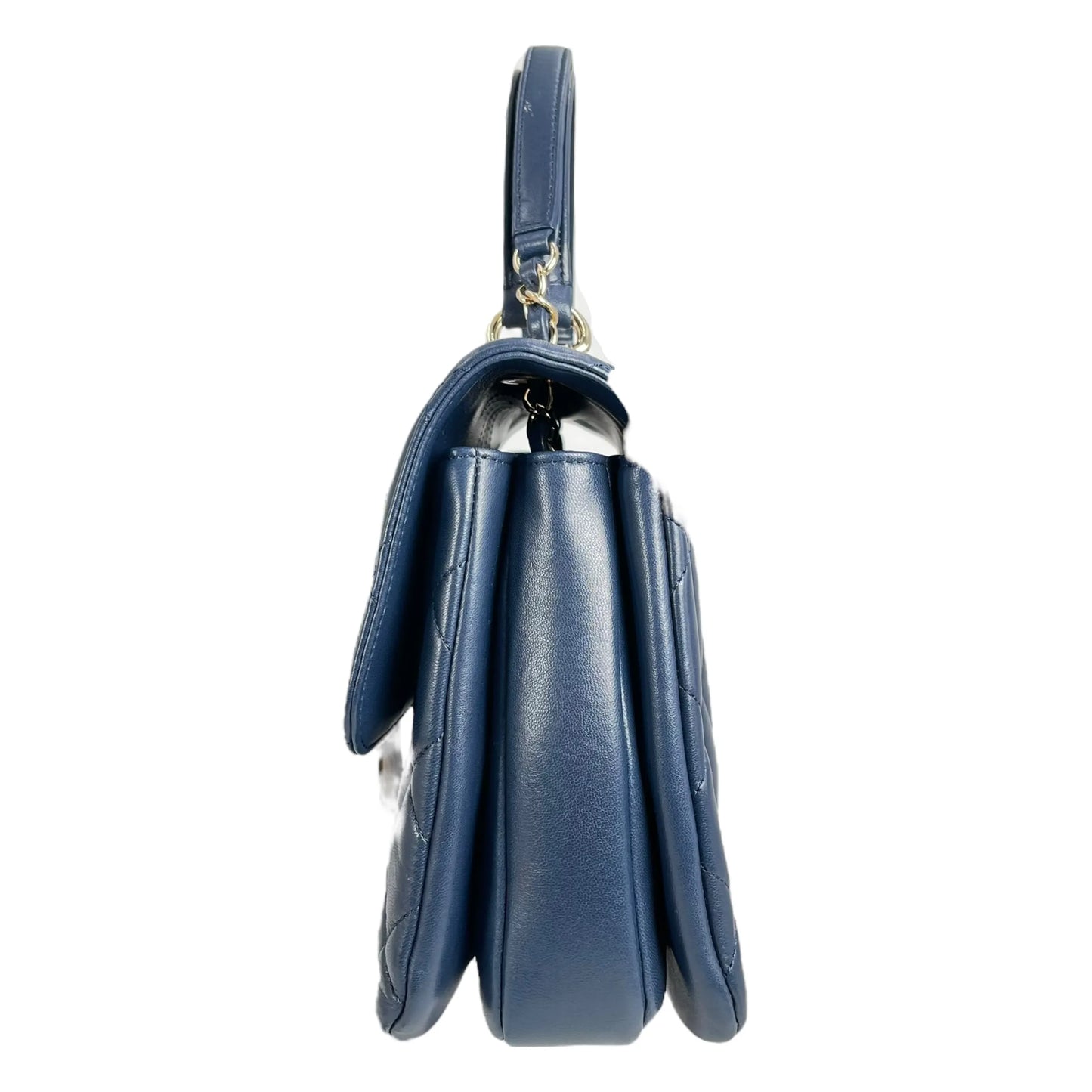 CHANEL Calfskin Matelassé Top Handle Trendy CC Handbag with Chain Shoulder Bag - Navy 