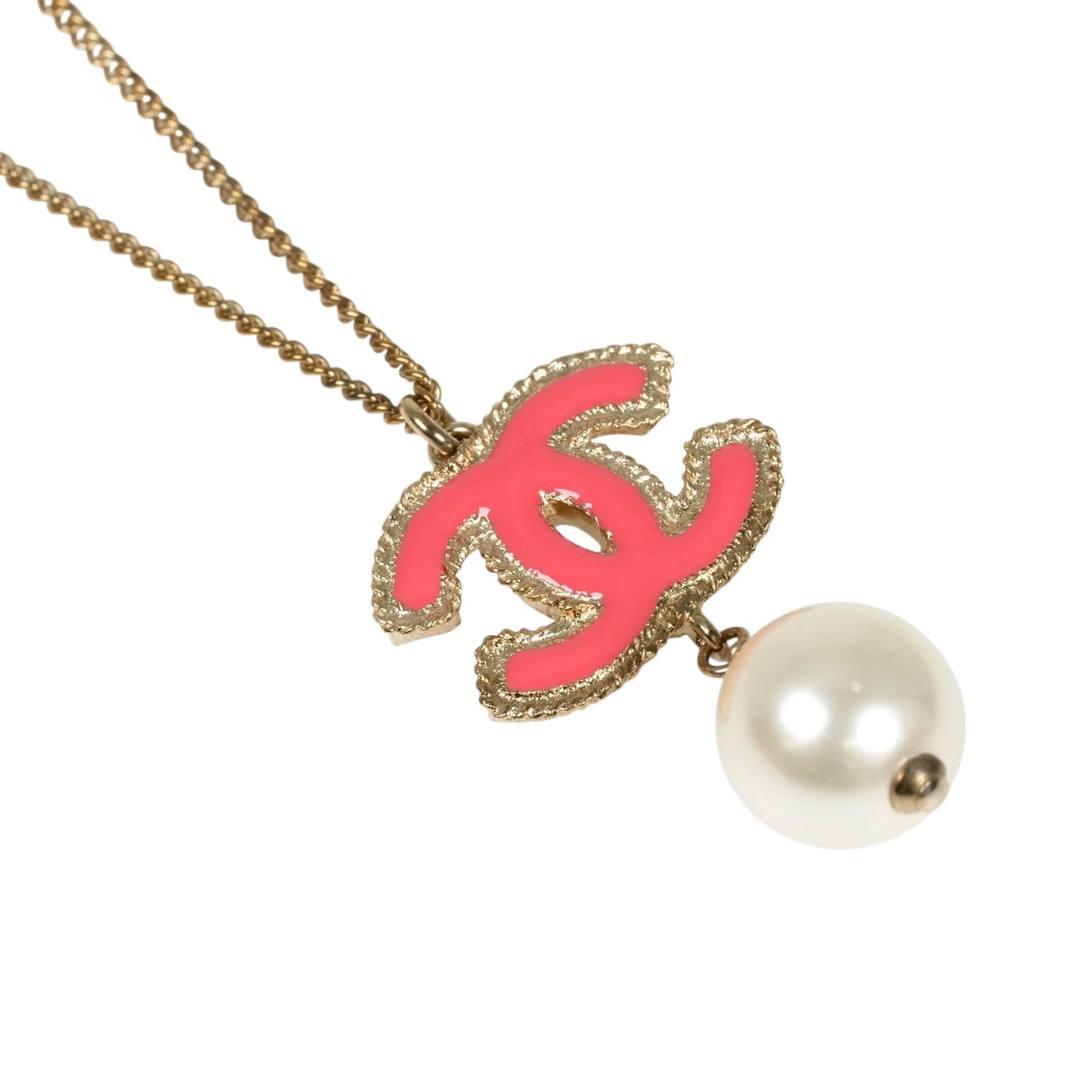CHANEL CC ロゴ フェイクパール ネックレス - ピンク - メタル