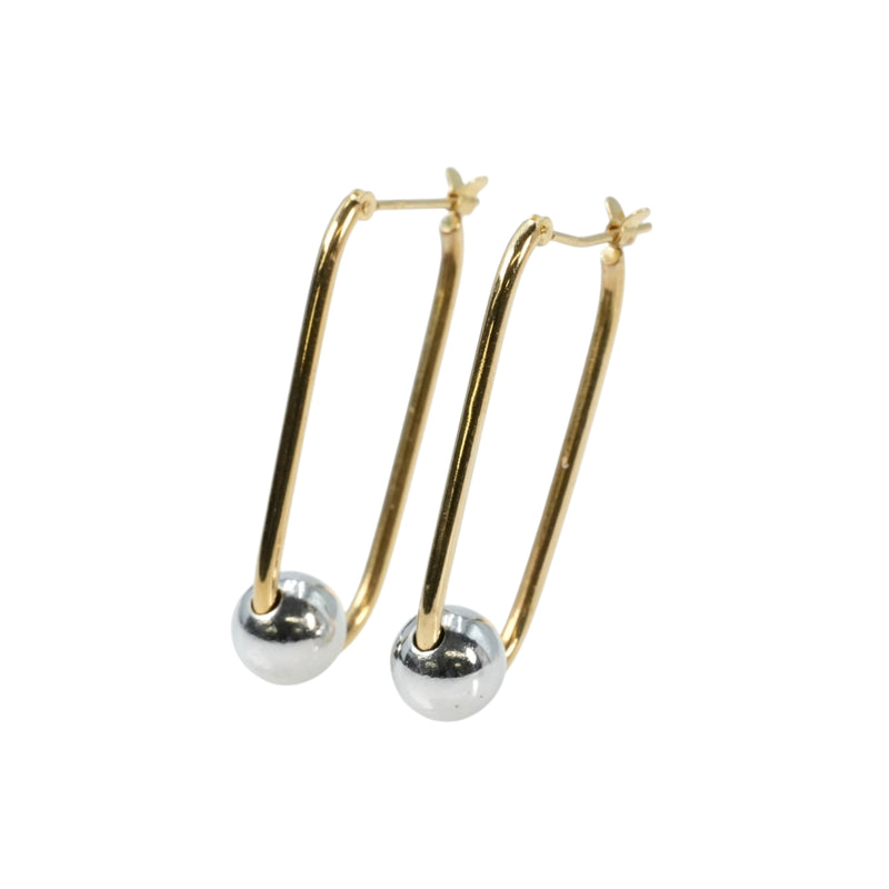 Silver ball earrings - 18KYG / 18KWG - 30887 
