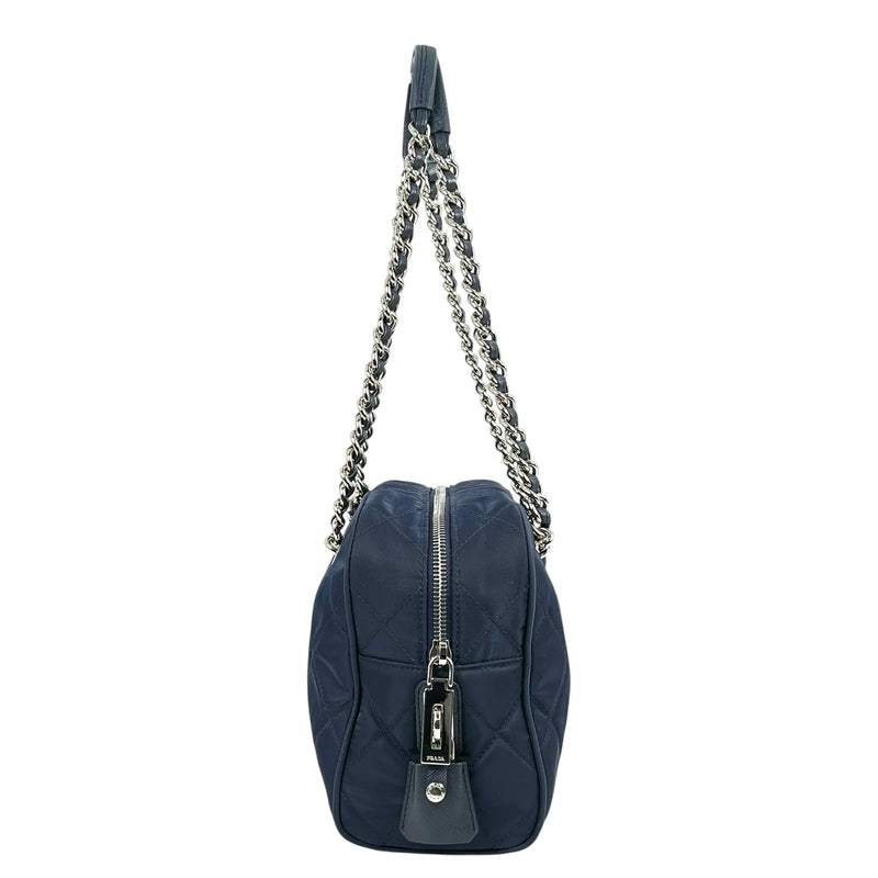 PRADA Quilted Nylon Chain Shoulder Bag - Navy 