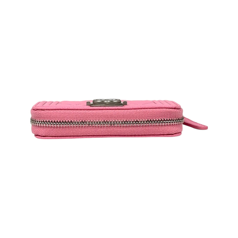 CHANEL Boy Chanel Zippy Coin Case Compact Wallet in Caviar Skin - Pink 