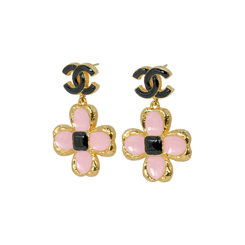 CHANEL Flower Motif Earrings L23K - Black and Pink - Metal 