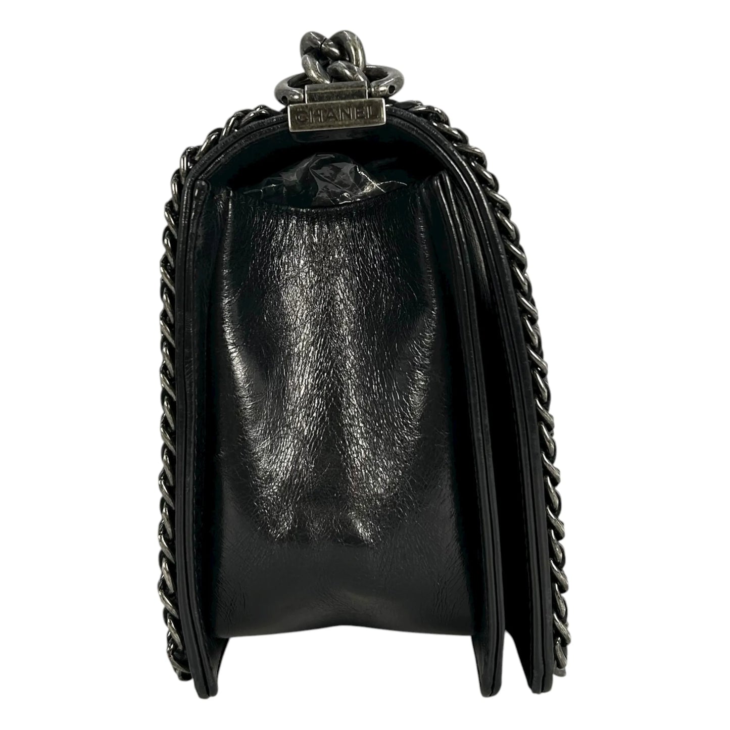 CHANEL Boy Chanel Leather Chain Shoulder Bag - Black 