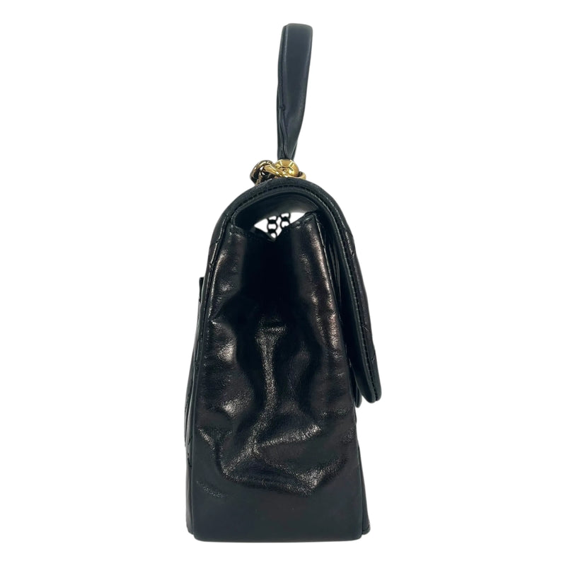 CHANEL Matelasse Top Handle Handbag with Chain Shoulder Bag - Black 