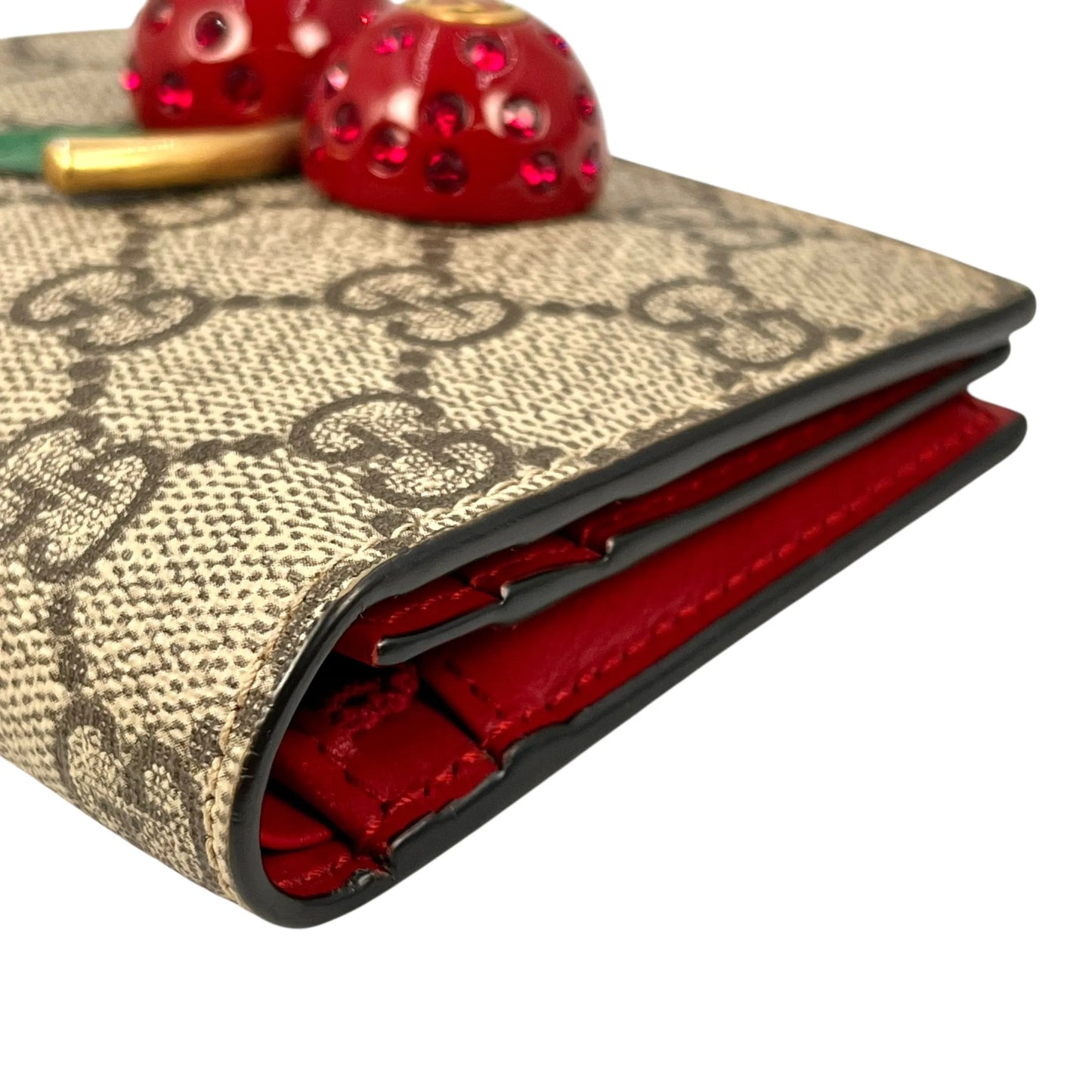 GUCCI GG Supreme Canvas Cherry Bifold Compact Wallet - Beige 