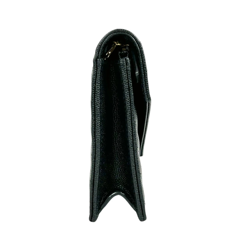 Saint Laurent Cassandra Envelope Calf Leather Chain Wallet - Black 