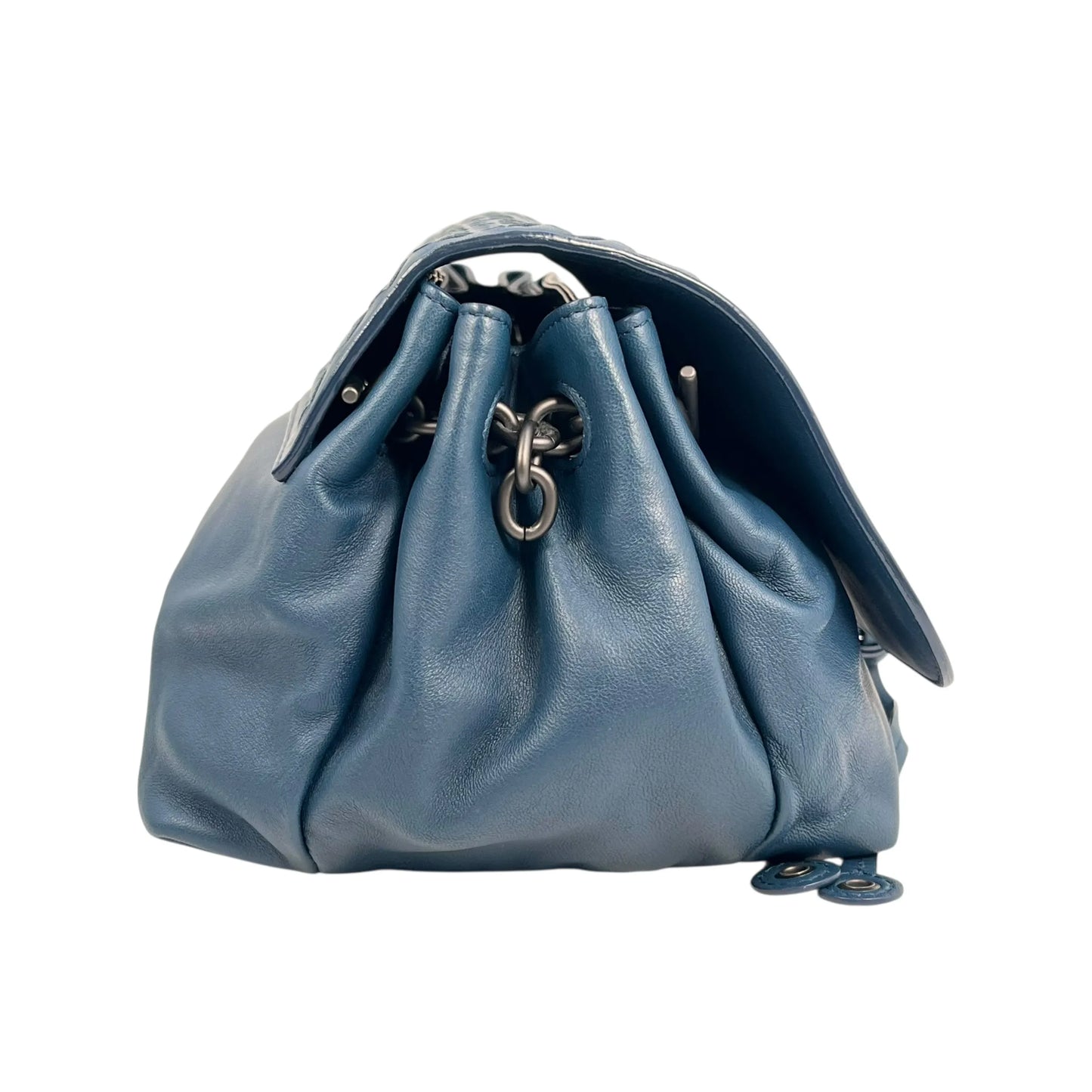 BOTTEGA VENETA Intrecciato Leather Shoulder Bag - Navy 