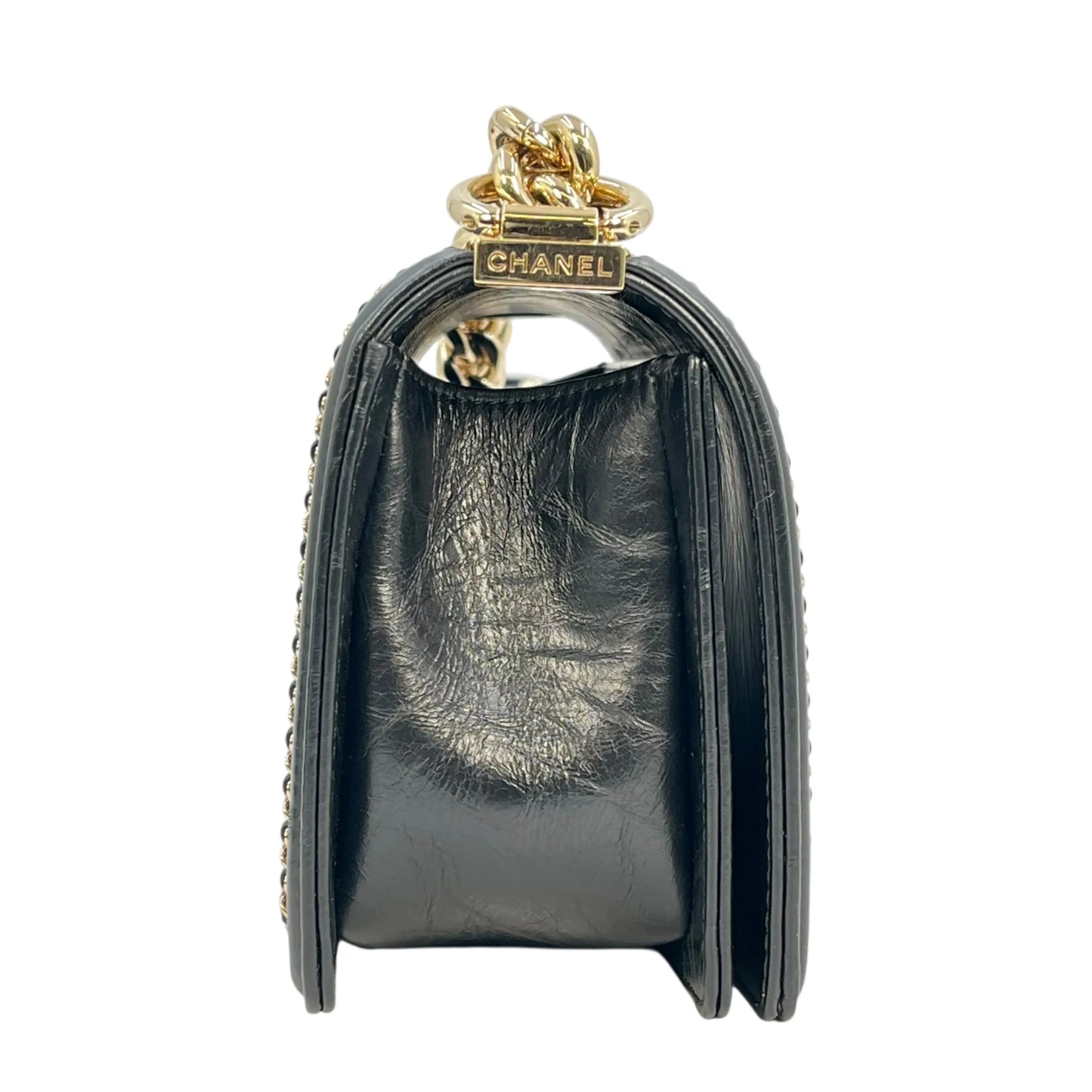 CHANEL Boy Chanel 20 Studded Calfskin Chain Shoulder Bag - Black 