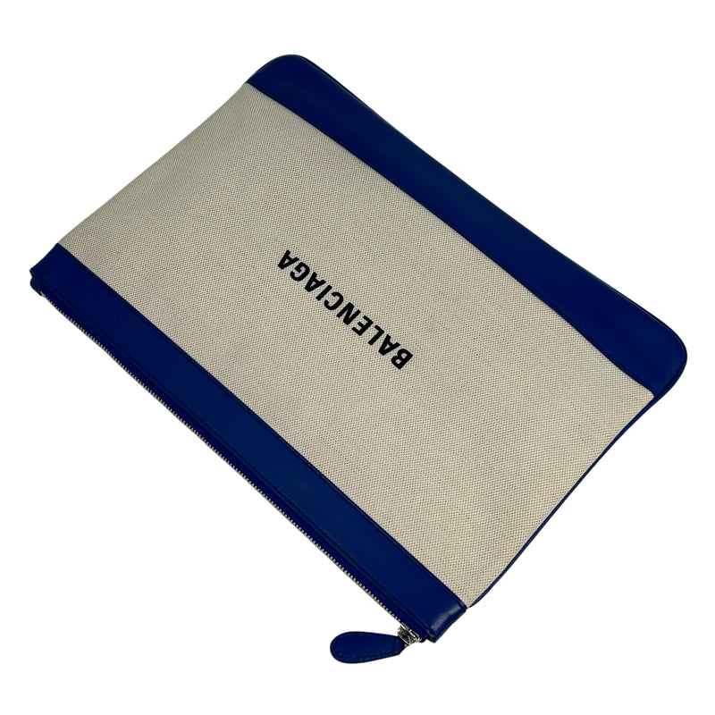 BALENCIAGA Canvas Clutch Bag - Cream and Blue 