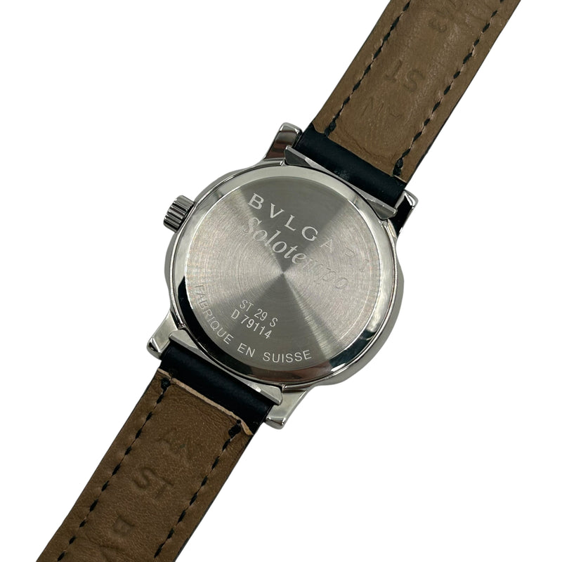 BVLGARI Solotempo Stainless Steel Leather Band Watch - Black 
