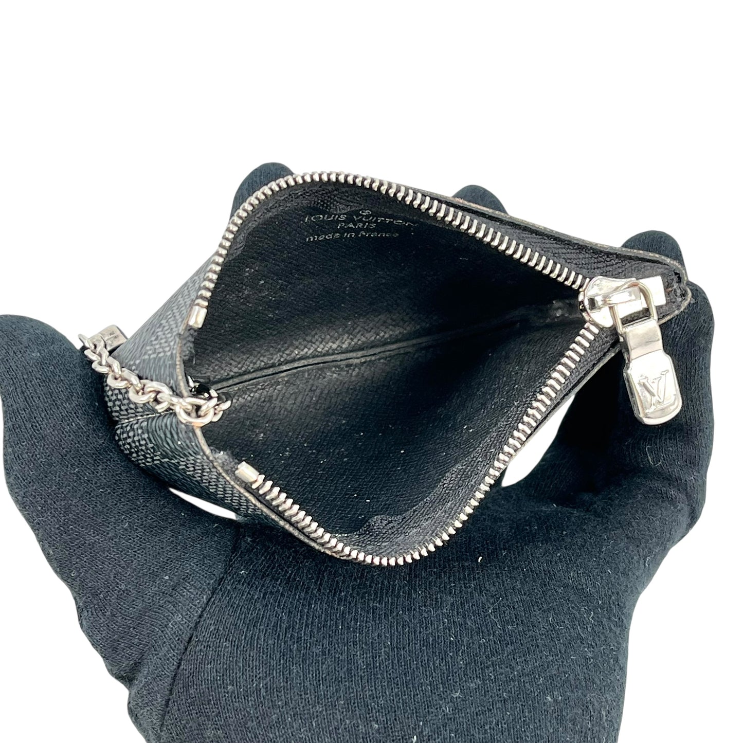 Louis Vuitton Damier Graphite Pochette Clé Coin Case with Key Ring - Black 