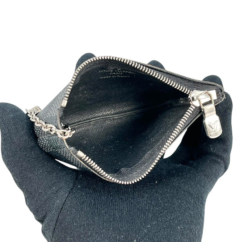 Louis Vuitton Damier Graphite Pochette Clé Coin Case with Key Ring - Black 
