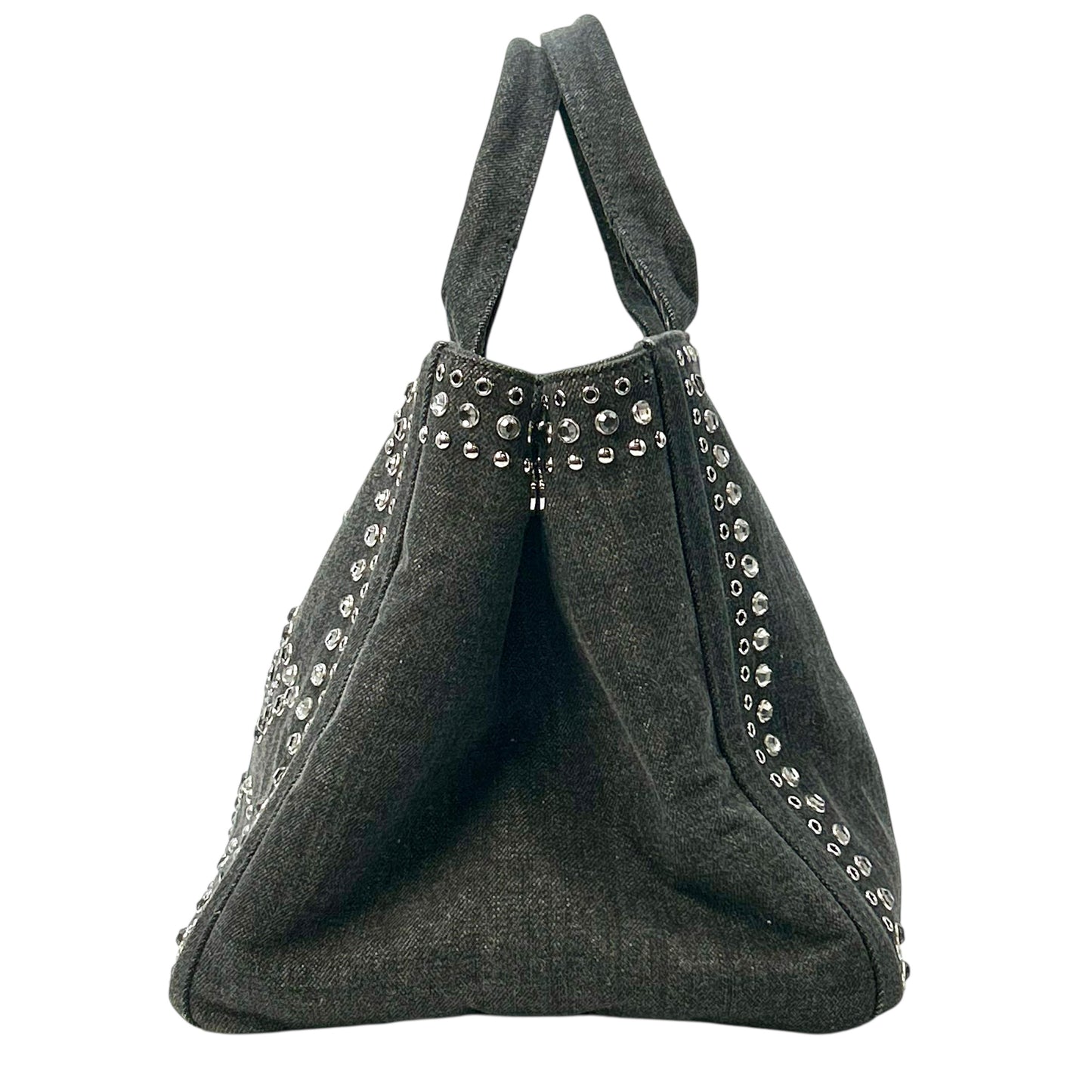PRADA Canapa Rhinestone Handbag - Charcoal Grey 