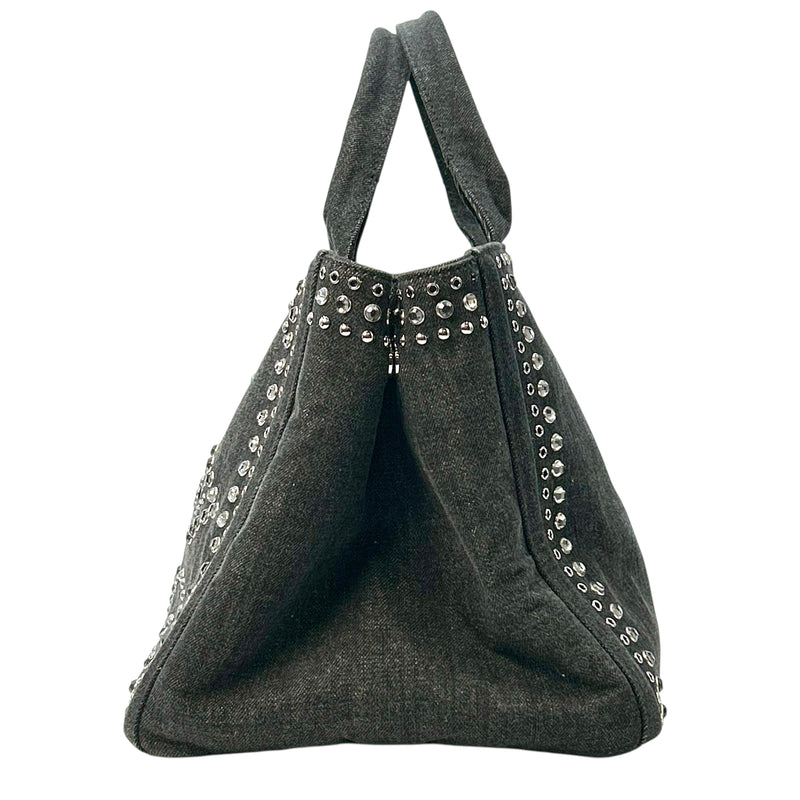 PRADA Canapa Rhinestone Handbag - Charcoal Grey 