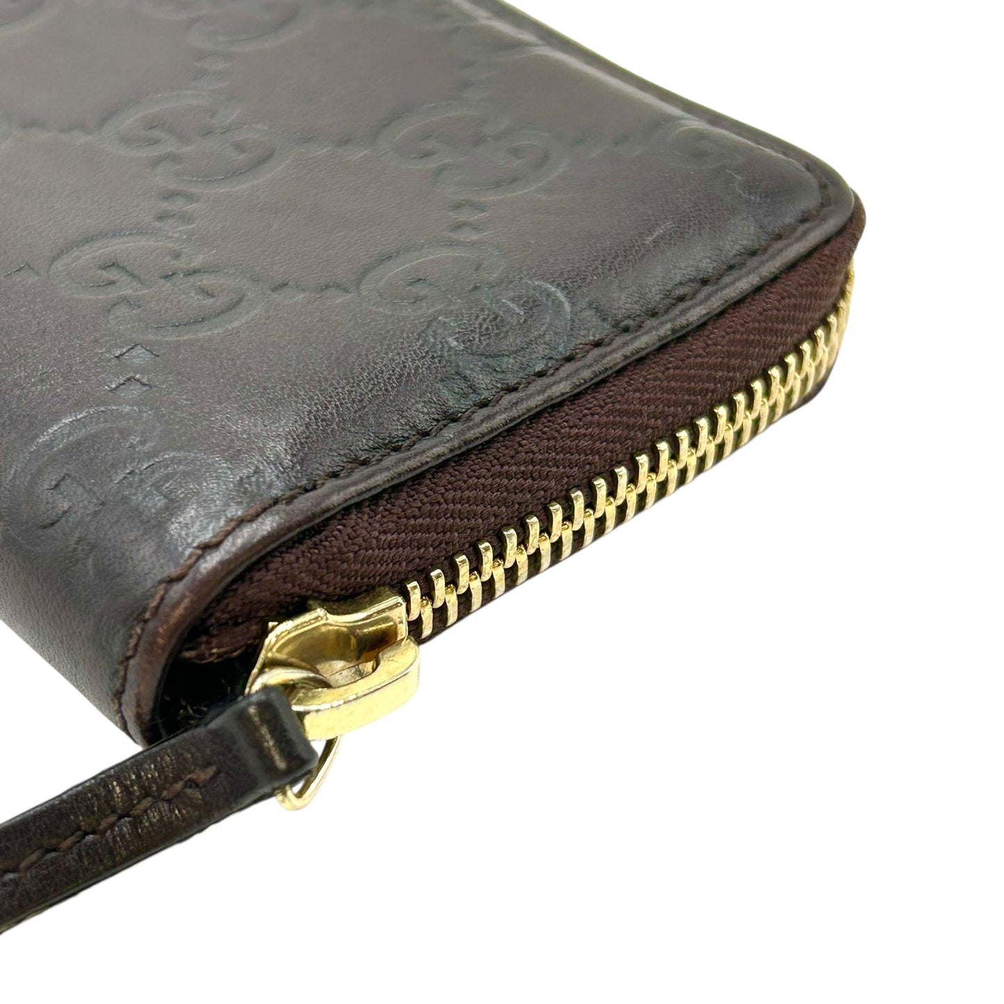 GUCCI Guccissima Card Case Compact Wallet - Dark Brown 