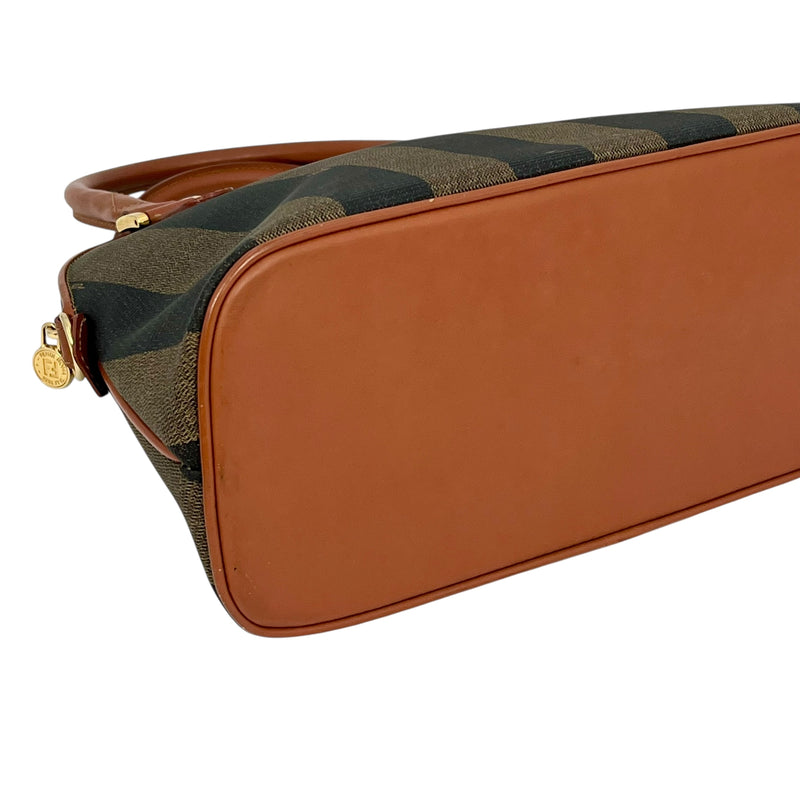 FENDI ペカン ロゴ ストライプ ハンドバッグ - ブラウン