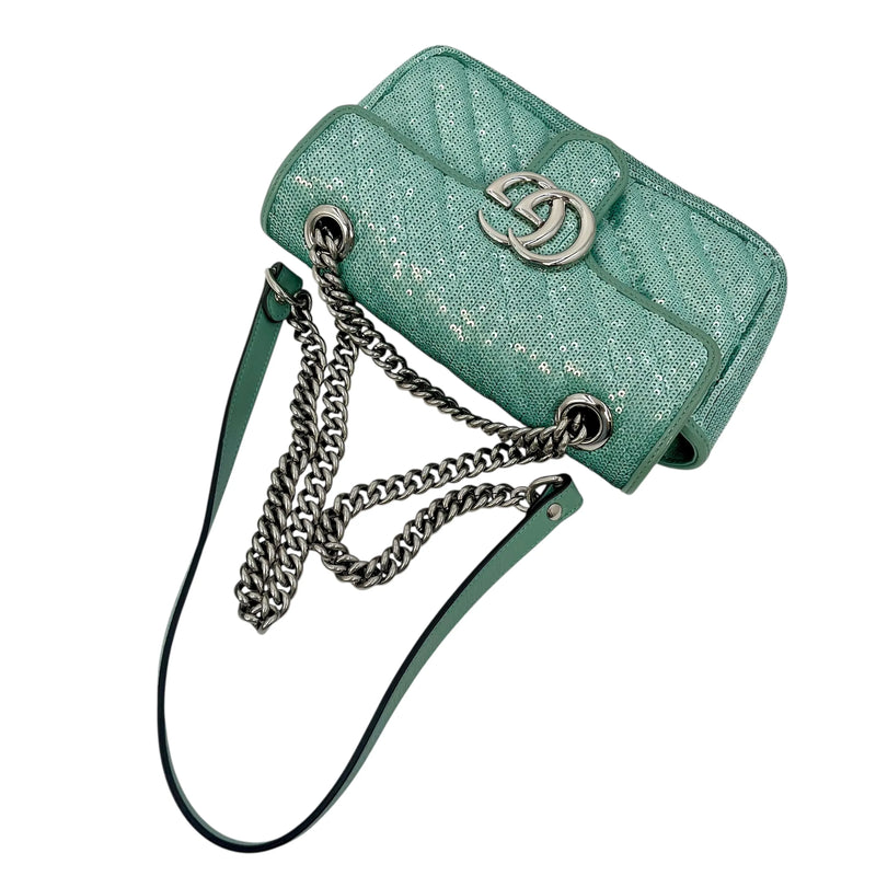 GUCCI GG Marmont Mini Sequin Shoulder Bag - Mint Green 