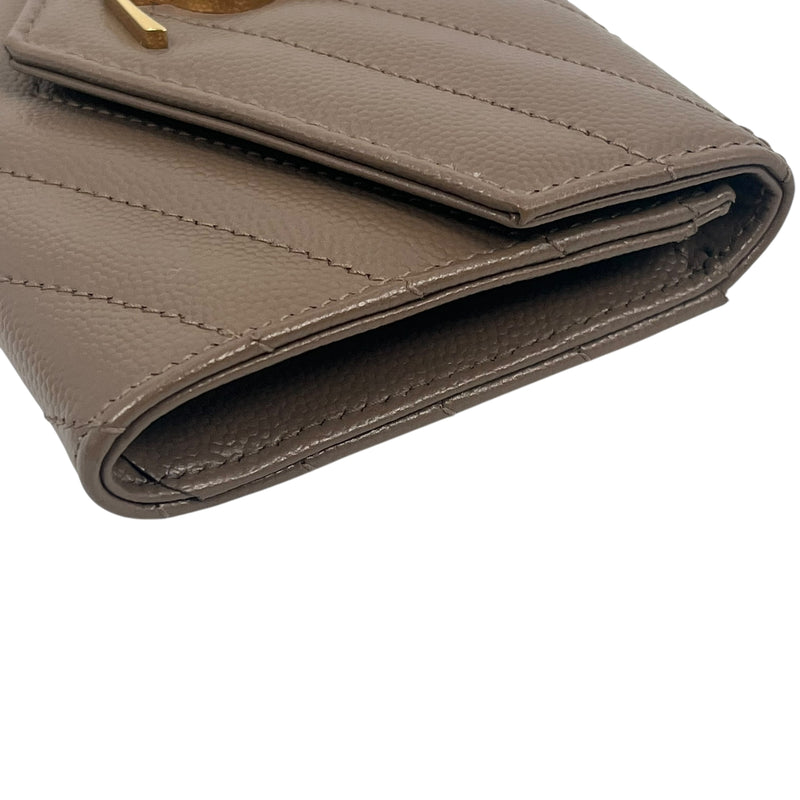 Saint Laurent Cassandra Matelasse Card Case Tri-fold Compact Wallet - Beige 