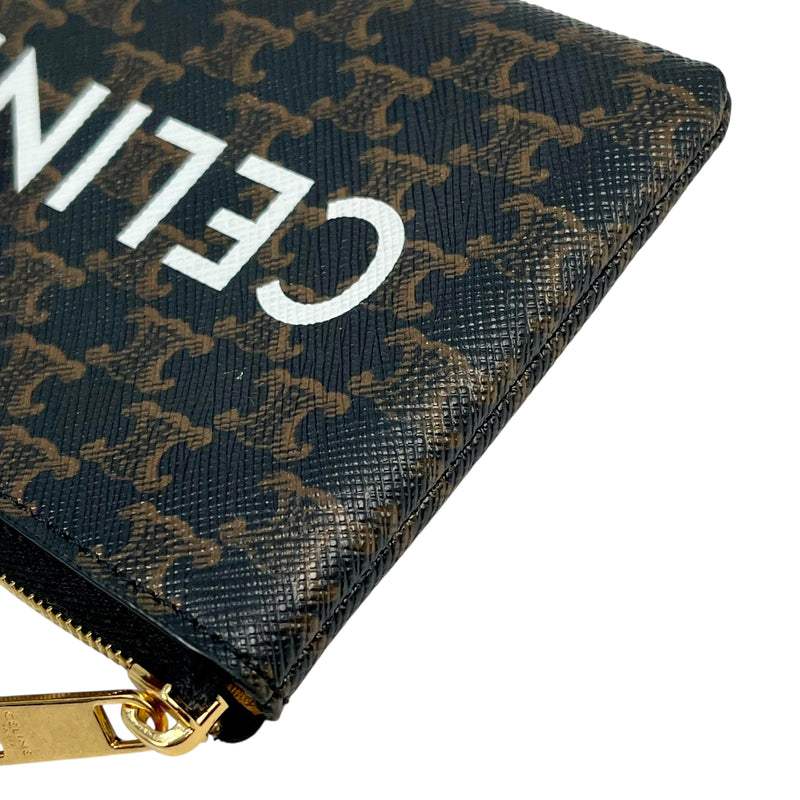 CELINE Triomphe Logo Coin Case &amp; Key Case - Dark Brown 