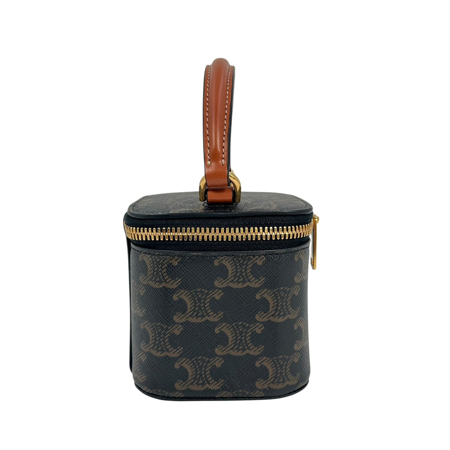 CELINE Mini Vanity Case in Triomphe Canvas and Calfskin - Dark Brown 